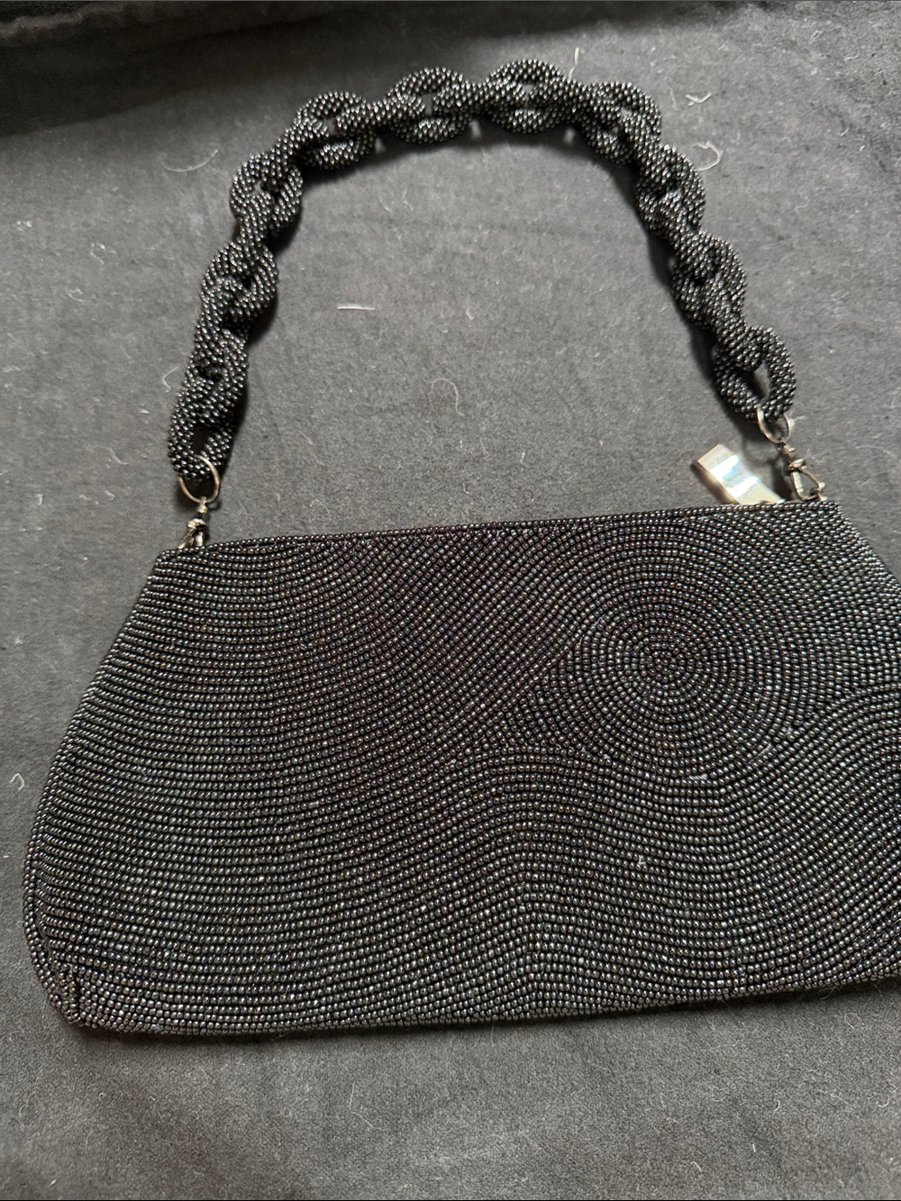 Black Beaded Evening Clutch with Braided Handle